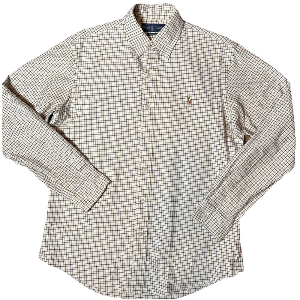 Ralph Lauren Men Buttondown Shirt 100% Cotton Oxford Yellow Sz M Flesh Pony VTG